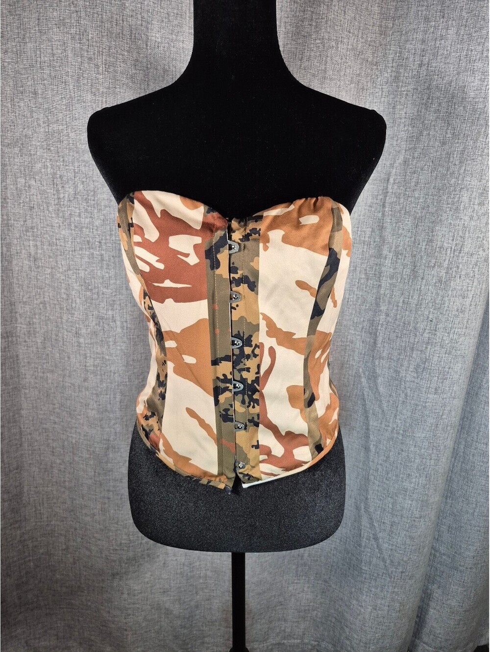Fashion Nova Camo Corset Top Women’s M Y2K Bustier Hook Eye